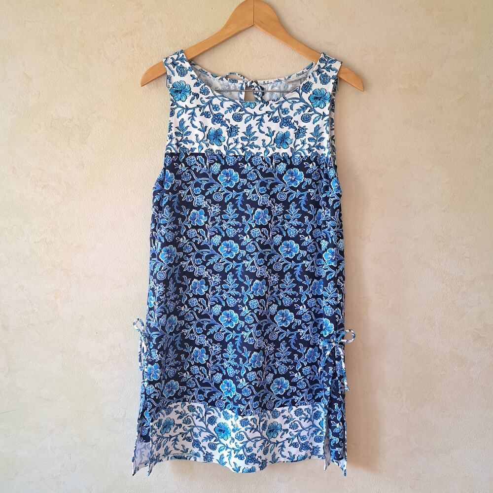 Tommy Bahama Woodblock Blossoms Romper Dress Blue White Floral Small - Picture 2 of 9